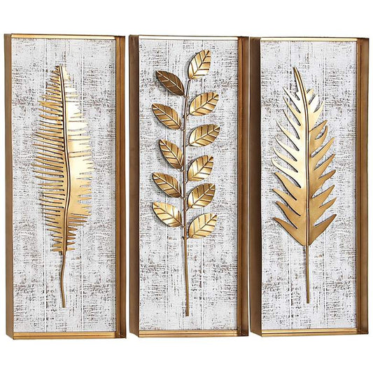 Natural 32"H Rectangular Wood and Metal 3-Piece Wall Art Set