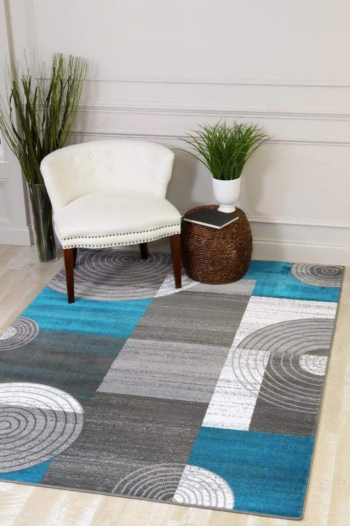 Modern Trendz Abstract Premium Blue Grey White Soft Area Rug