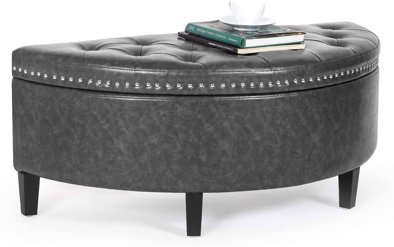 Storage Ottoman Bench Tufted Half Moon Bench for Entryway Living Room