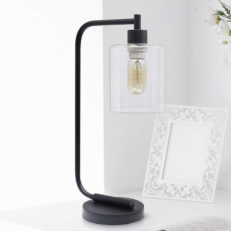 Lalia Home Black Iron Desk Lamp with Glass Shade