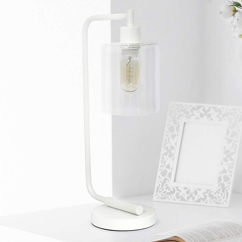 Lalia Home White Iron Desk Lamp with Glass Shade