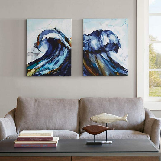 Liquid Waves 28" High 2-Piece Gel Coat Canvas Wall Art Set