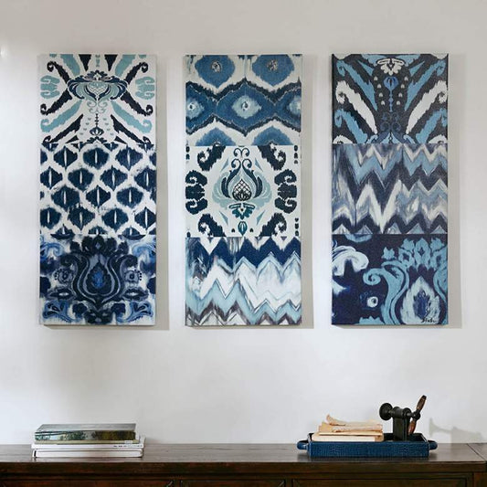 Flourish Ikat 35" High 3-Piece Gel Coat Canvas Wall Art Set