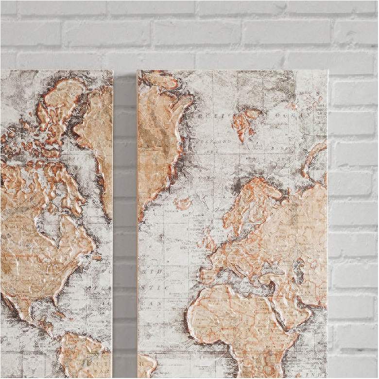 Map of the World 35"H 3-Piece Printed Canvas Wall Art Set