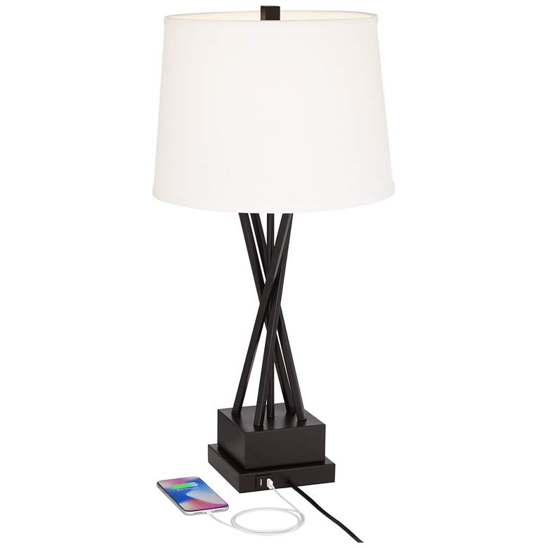 Euro Design Neva Black Finish Modern USB Table Lamps Set of 2