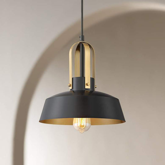 Harmonic 12" Wide Black and Warm Brass Mini Pendant Light