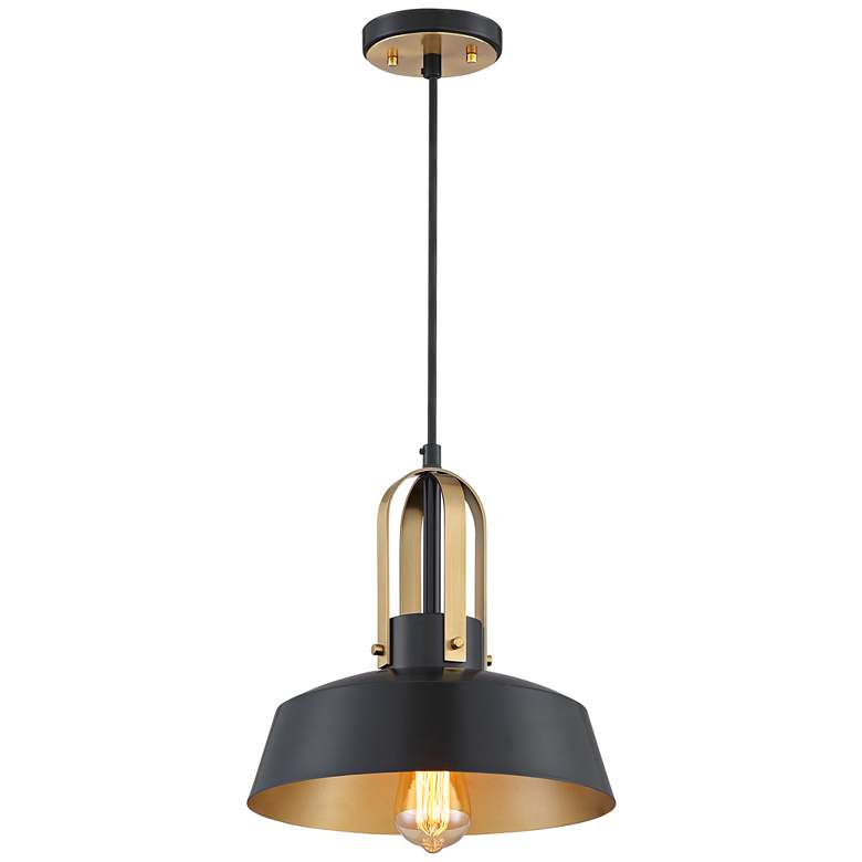 Harmonic 12" Wide Black and Warm Brass Mini Pendant Light
