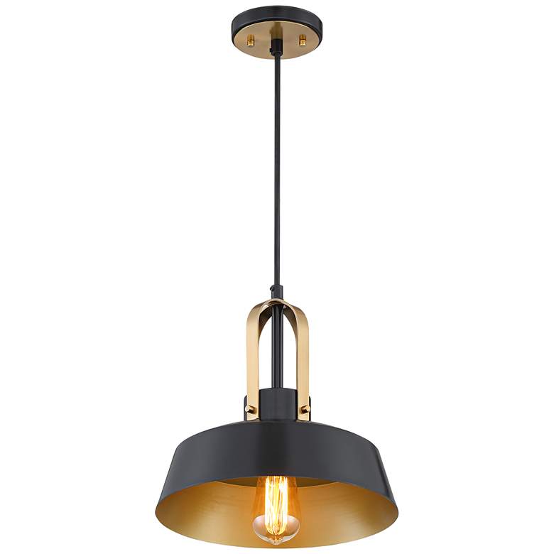 Harmonic 12" Wide Black and Warm Brass Mini Pendant Light