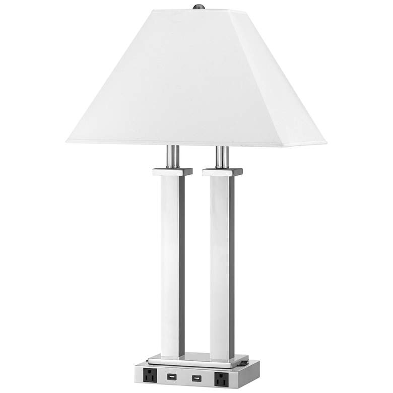 Maxim Double Light Brushed Steel Metal Desk Lamp w/ USB Port