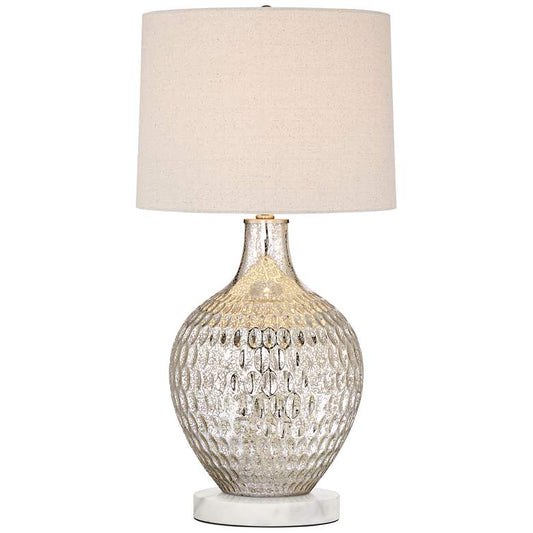Waylon Mercury Glass Table Lamp with Round White Marble Riser