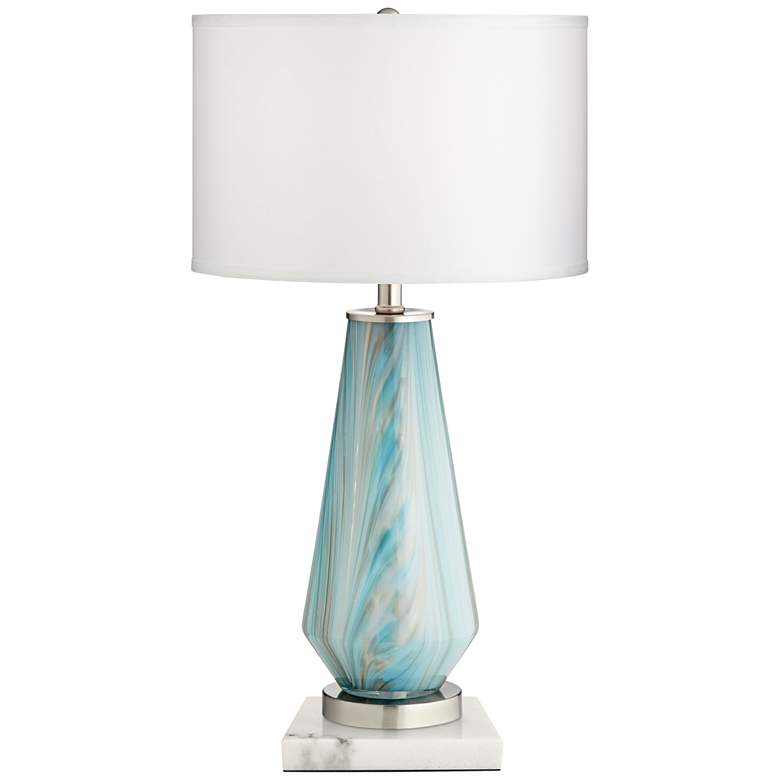 Jaime Blue and Gray Table Lamp with Square White Marble Riser