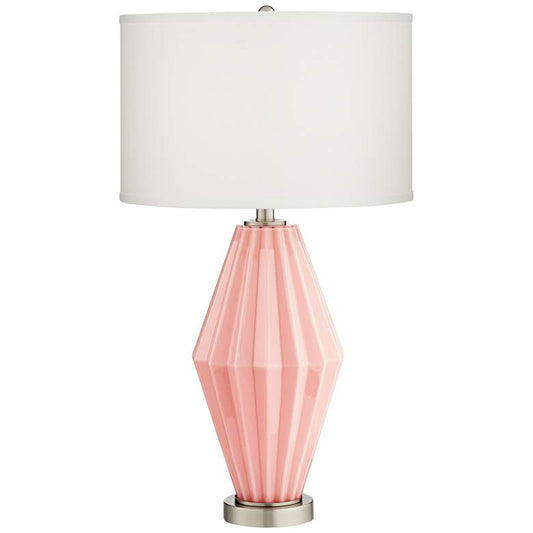 Diamond Fluted Modern Painted Rose Quartz Glass Table Lamp