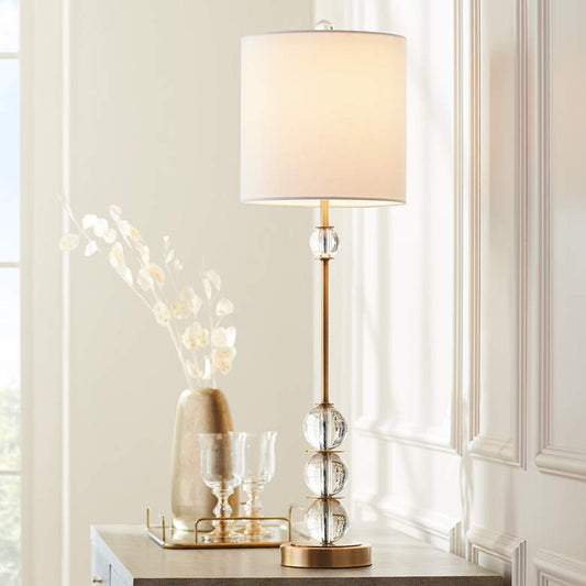 Halston Brass Metal Buffet Table Lamp with Crystal Accents