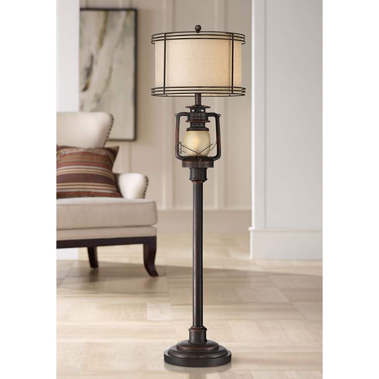 Henson Bronze Finish Rustic Lantern Floor Lamp with Night Light