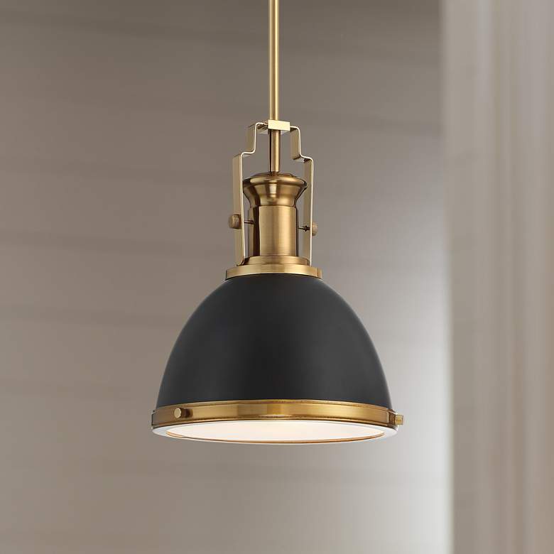 Posey 9 3/4" Wide Black and Brass Mini Pendant by Inspire Me Home