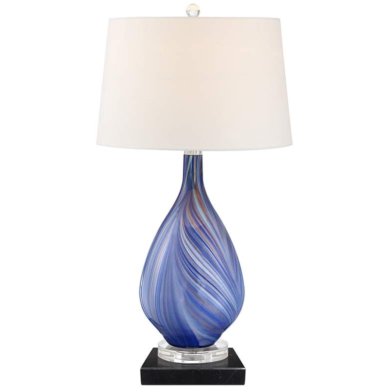 Taylor Blue Table Lamp with Square Black Marble Riser