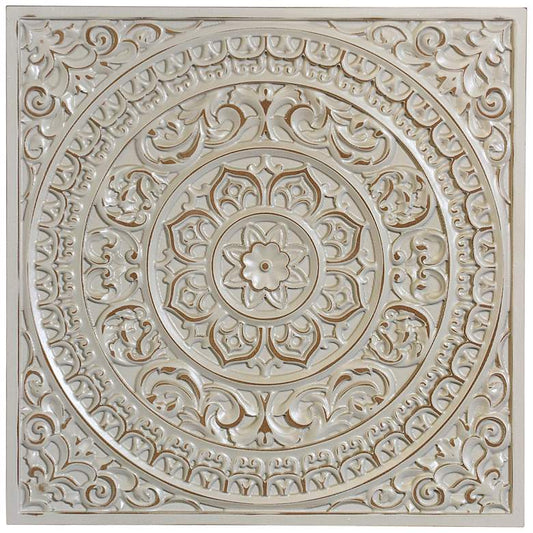 Lara Antique Gray 23" Square Wood Mandala Plaque Wall Art