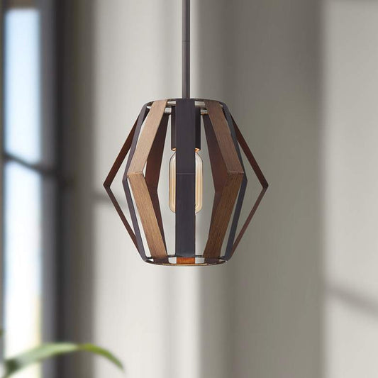 Eurofase Bevelo 8 3/4" Wide Bronze and Wood Mini-Pendant Light