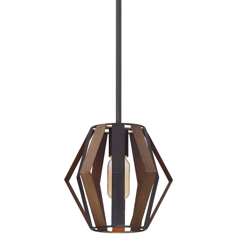 Eurofase Bevelo 8 3/4" Wide Bronze and Wood Mini-Pendant Light