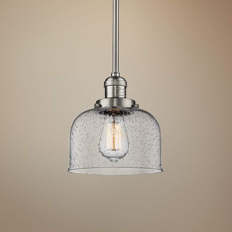 Large Bell 8"W Brushed Satin Nickel Swiveling Mini Pendant
