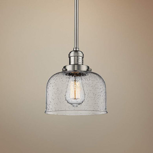 Large Bell 8"W Brushed Satin Nickel Swiveling Mini Pendant