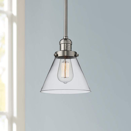 Large Cone 8"W Brushed Satin Nickel Swiveling Mini Pendant