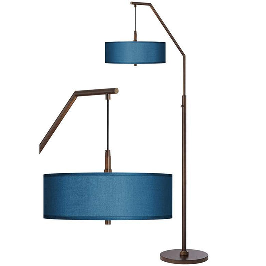 Blue Polyester Bronze Downbridge Arc Floor Lamp