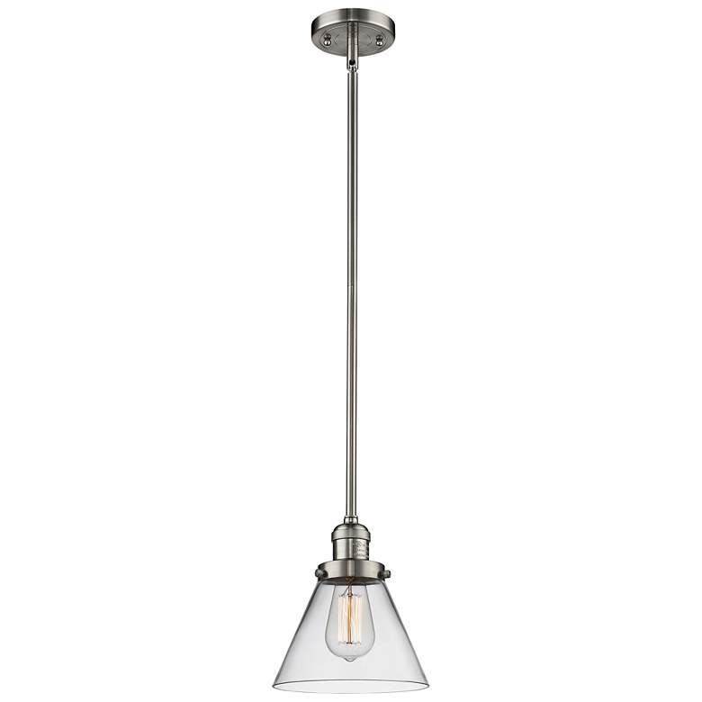 Large Cone 8"W Brushed Satin Nickel Swiveling Mini Pendant