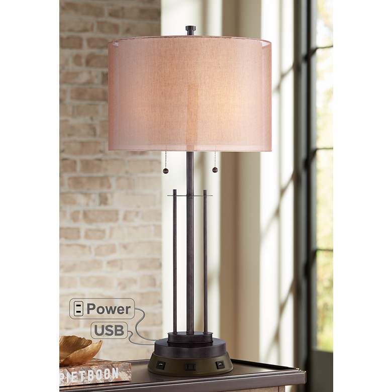 Howell Double Shade Bronze Table Lamp with USB Workstation Base
