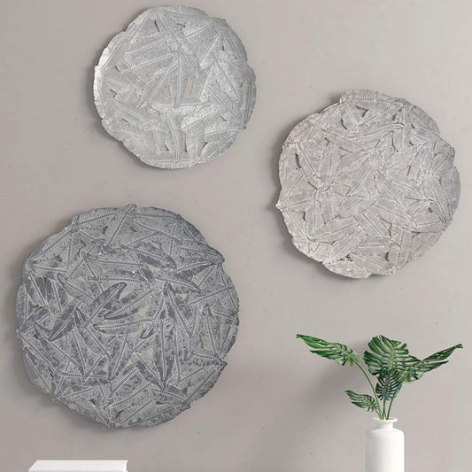 Rosalie Feather Gray Painted Iron Round Wall Art Set of 3