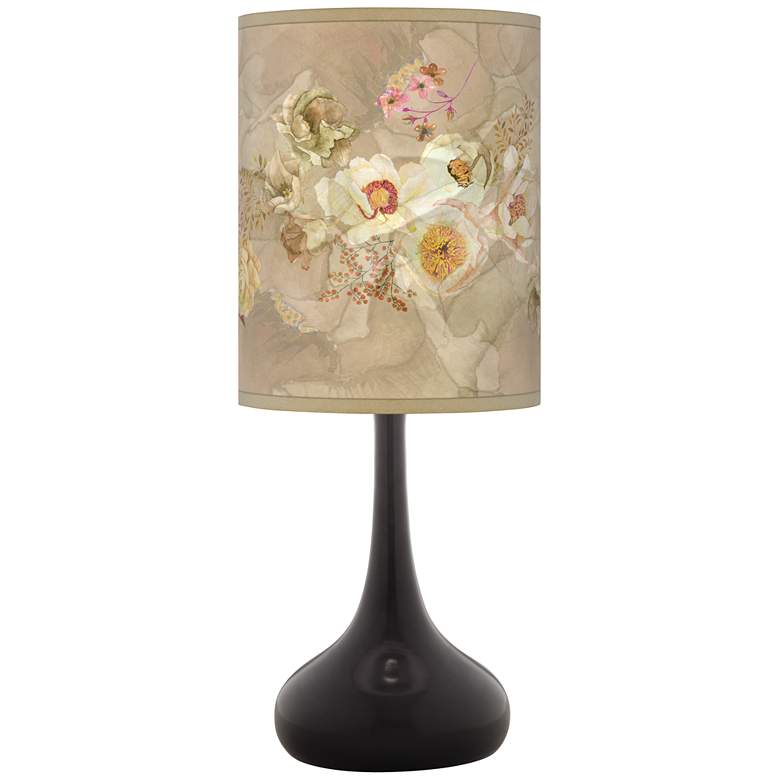 Floral Spray Giclee Black Droplet Table Lamp