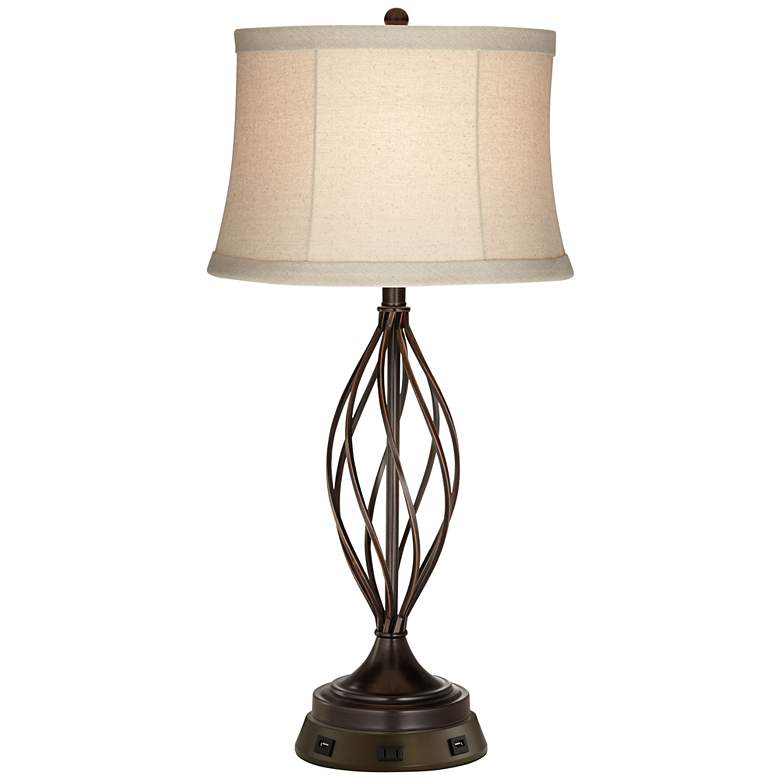 Liam Iron Twist Bronze Table Lamp with USB Workstation Base