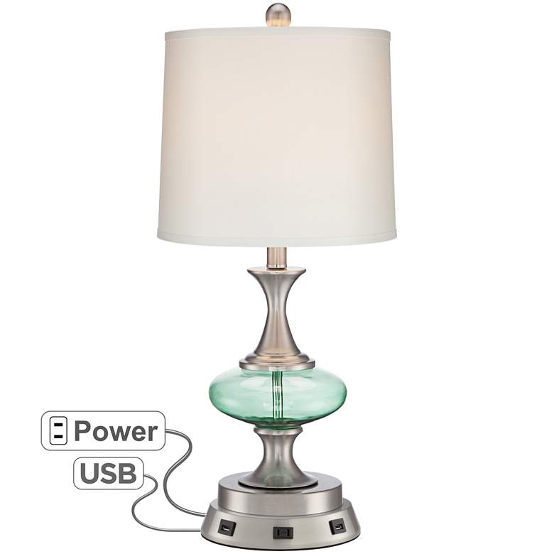 Reiner Blue-Green Glass Table Lamp with USB Workstation Base