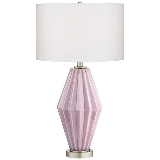 Diamond Fluted Modern Painted Lilac Glass Table Lamp