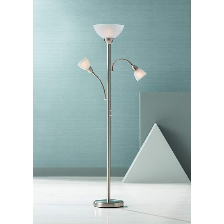 Alexei Brushed Nickel Gooseneck Torchiere Floor Lamp