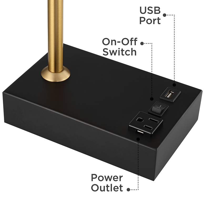 Slimline Swing Arm LED Desk Lamp with Outlet and USB Port Black with Gold