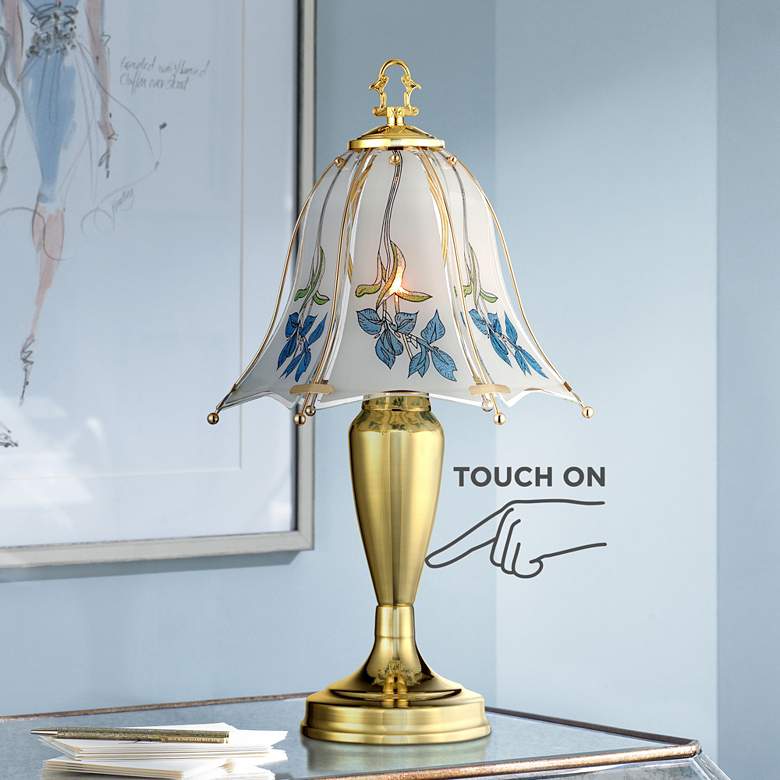 Blue Flower Shade High Touch On-Off Accent Table Lamp