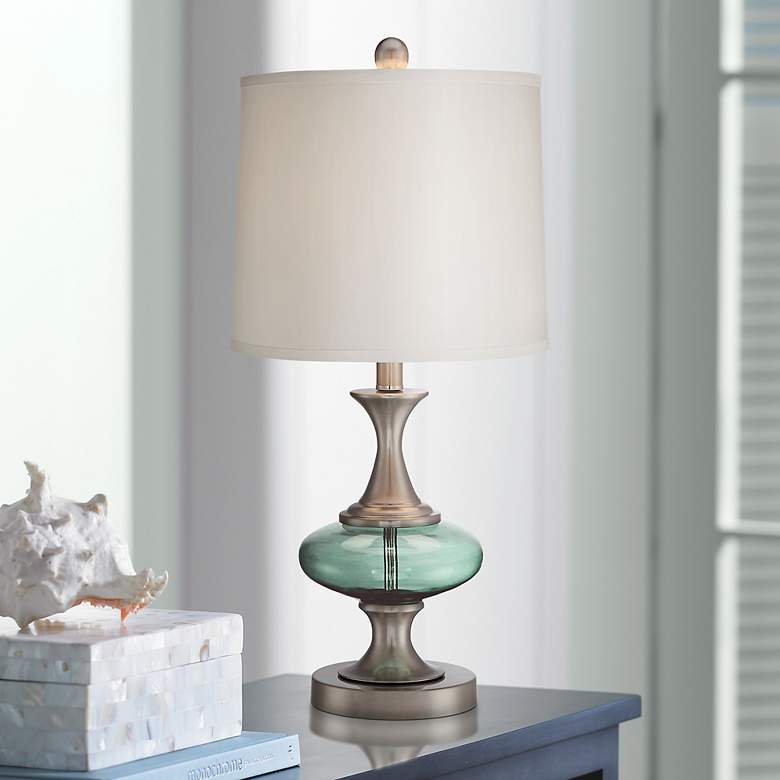 Reiner Brushed Nickel and Blue-Green Glass Table Lamp