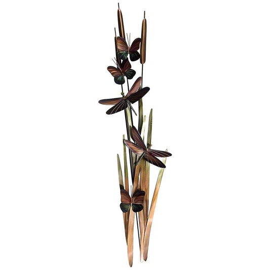 Dragonflies and Cattails 40" High Metal Wall Art