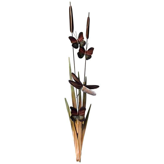 Dragonflies and Cattails 39" High Metal Wall Art