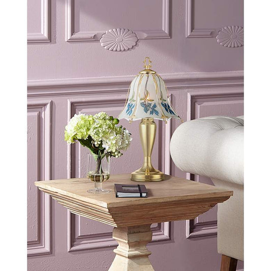 Blue Flower Shade High Touch On-Off Accent Table Lamp