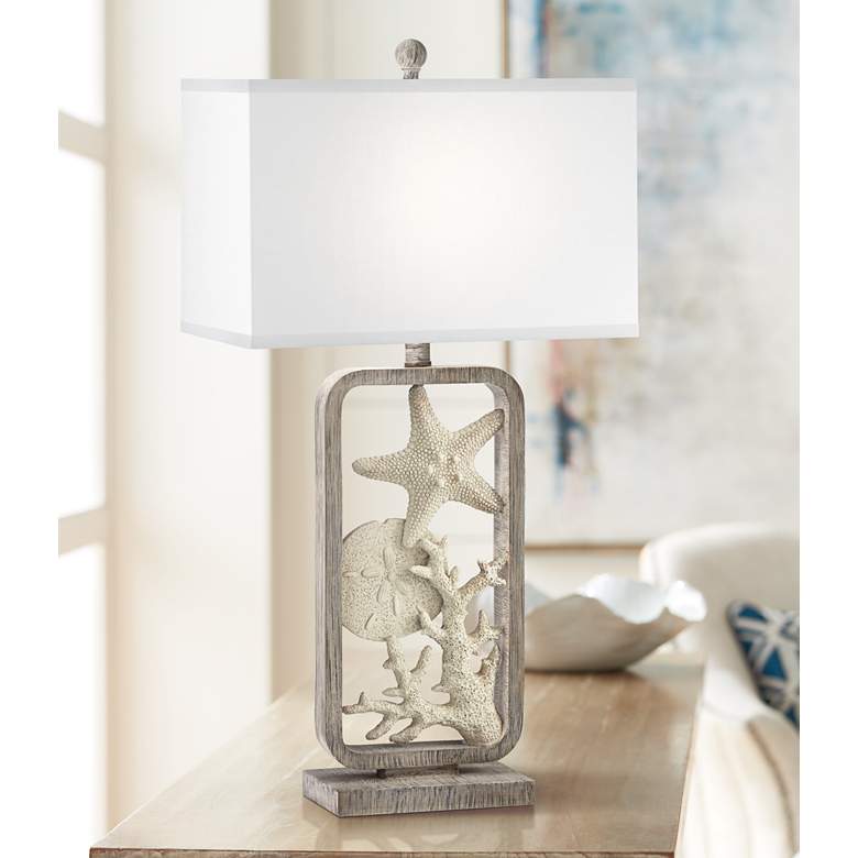 White Sands Gray Washed Starfish and Sand Dollar Table Lamp