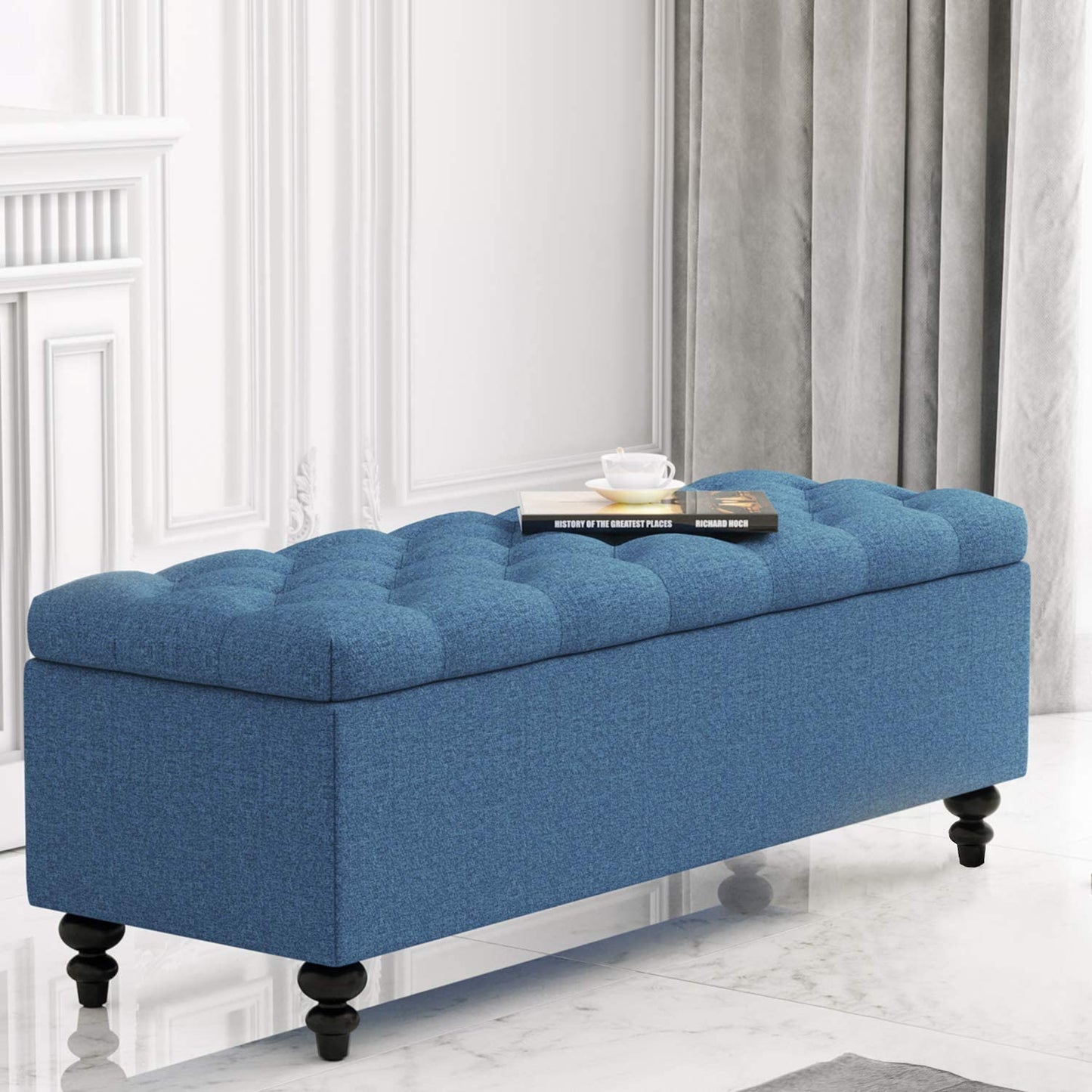 Ottoman with Storage, 51-inch Bench with Button-Tufted