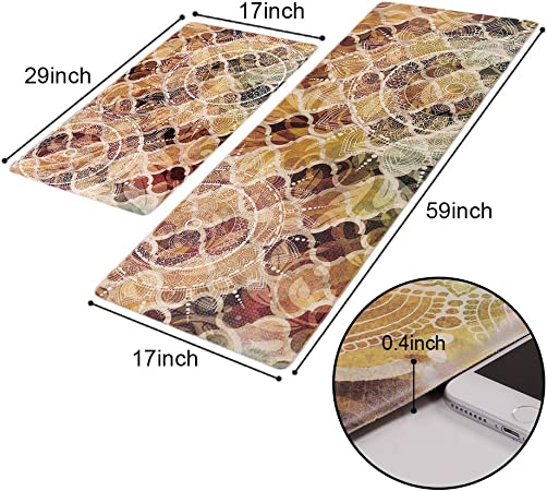 Kitchen Rug Set,LEEVAN Kitchen Floor Mats 2 Piece PVC Leather Anti Fatigue Comfort Heavy Duty Standing Mat Waterproof Oil Proof Non-Skid Rubber Back Washable Doormat Bathroom