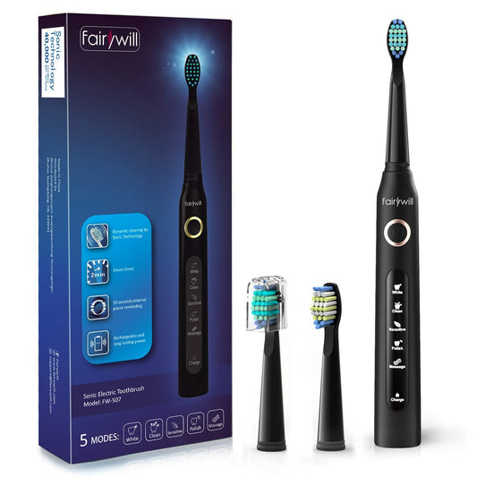 Electric Toothbrush Powerful Sonic Cleaning - Rechargeable with Timer, 5 Modes, 3 Brush Heads for Adults and Kids