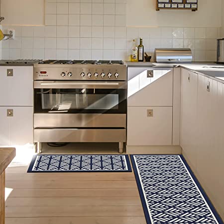 Doormatpro Kitchen Mat 2-Piece Set 59"x17"+30"x17" Soft Kitchen Rug Washable Non-Slip Absorbent Floor Mat for Home Kitchen,Sink,Laundry,Dinning Room,Hallway (Grey, Floral )