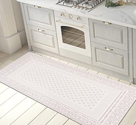 Rugshop Bordered Bohemian Anti Fatigue Non Slip Stain Resistant Waterproof Standing Mat for Kitchen, Front of Sink, Laundry Room,Standing Desk, Office 18" x 47" Ivory