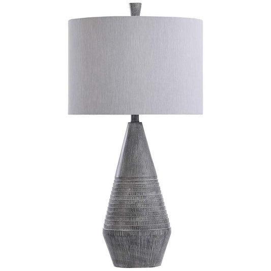 Tipton Farmhouse Gray Faux Wood Vase Table Lamp