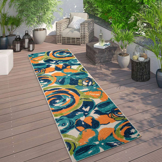 Ravenna Modern Large Floral Flowers Indoor/Outdoor Runner Rug 2' x 7' Multi