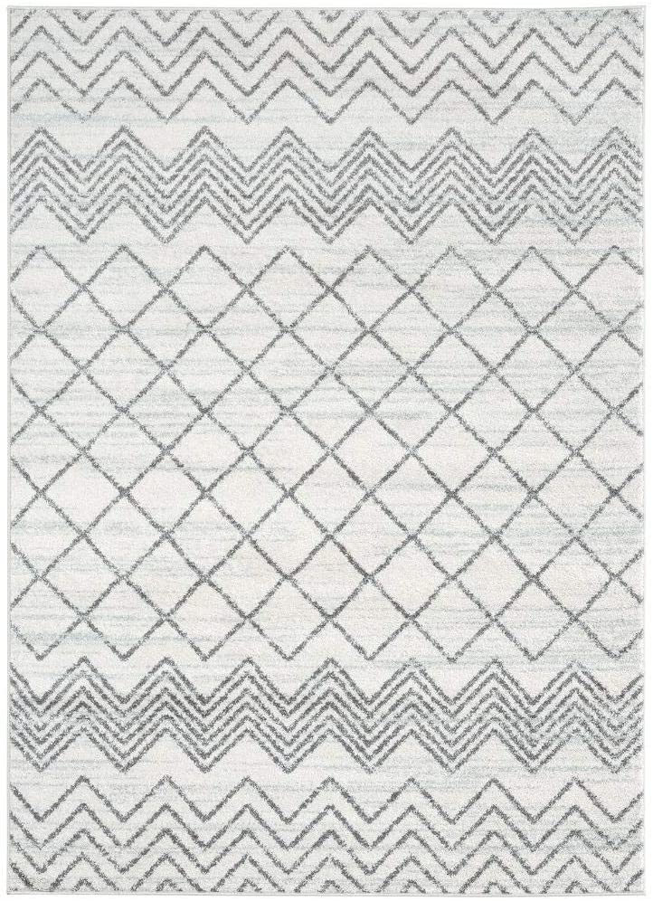 Pancras Moroccan Grey Off White Abstract Soft Area Rug